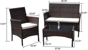 Rattan Patio Indoor/Outdoor Brown/Beige Conversation Set - Chairs / Coffee Table