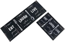 Carvapet 2 Pieces Kitchen Rug Set Non-Slip Backing Mat Throw Rug for Kitchen Doormat Runner Rug Set, Motto Design, Blackish/Dark Grey (17"x48"+17"x24")