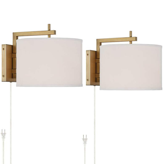 Adair Warm Brass Plug-In Wall Lamps Set of 2