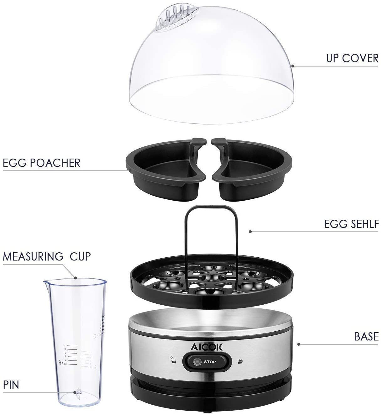 Asixxsix Rapid Egg Cooker, 7 Egg Capacity Electric Egg Boiler with
