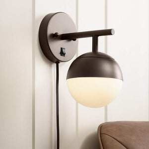Luna Frosted Glass and Bronze Globe Plug-In Wall Lamp