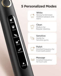 Electric Toothbrush Powerful Sonic Cleaning - Rechargeable with Timer, 5 Modes, 3 Brush Heads for Adults and Kids