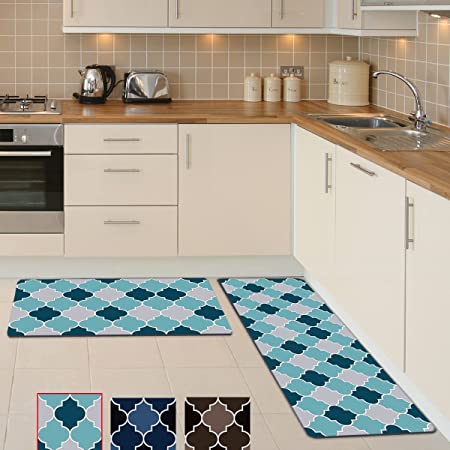 DEXI Kitchen Rugs and Mats, Cushioned Anti Fatigue Comfort Mat Non Skid  Standing Kitchen Rug Set, 17x29+17x29,Turquoise