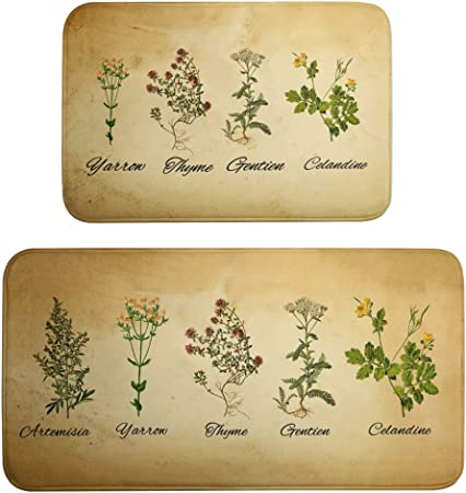  Kawani Floral Herbs Kitchen Rugs Floor Mat Anti Fatigue  Washable Sage Leaves Door Mats for Home & Kitchen & Office Wild Plant Decor  Memory Foam Mat Non-Skid 39x20inch… : Home 