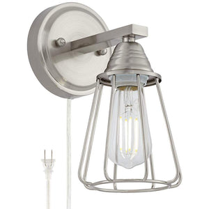 Adelaide Brushed Nickel Cage Plug-In Wall Lamp