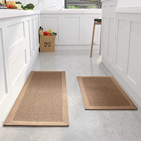 SUPENUIN Kitchen Rugs and Mats 2PCS Non Skid Kitchen Mats for Floor Washable Kitchen Runner Rugs for Kitchen Front of Sink Beige 20