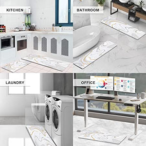 Colorful Star Anti Fatigue Kitchen Rug Leather Runner Mat Waterproof Non Slip Cushioned Kitchen Floor Mats Oil Resistant Kitchen Comfort Mat for Floor Sink Laundry Office 17" x 47" Luxury White Marble