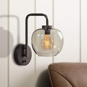 Ashton Matte Black and Smoked Glass Plug-In Wall Lamp