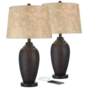 Hammered Oiled Bronze Table USB Lamps Set of 2