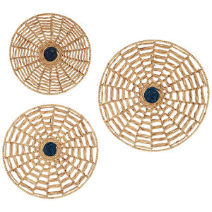 Tan Web Seagrass 3-Piece Round Wall Art Set