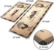 Kitchen Mat Set of 2 Farmhouse Anti Fatigue Floor Mat,Rooster Buffalo Plaid Sunflowers Kitchen Rug Sets PVC Leather Waterproof & Non-Slip Comfort Standing Mats for Kitchen,Sink,Office,Laundry