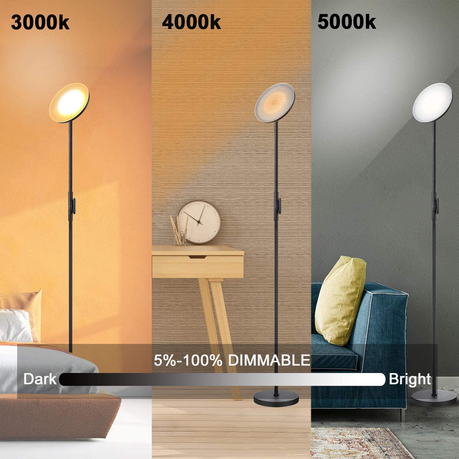 Torchlet LED Standing Lamp with Remote Control, Adjustable Color  Temperature and Brightness, Modern Floor Lamp with Fabric Shade for  Bedroom, Living Room 