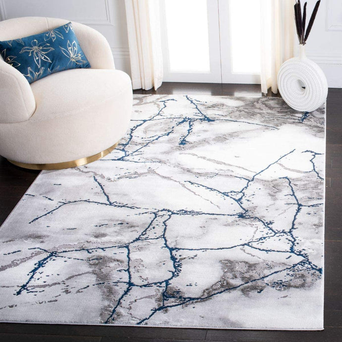 Modern Abstract Soft Area Rug, Ivory Grey/Blue