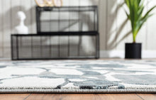 Modern Grey and Blue Floral Area Rug