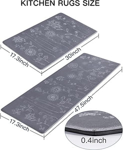 Kitchen Rugs and Mats Cushioned Anti Fatigue, WHTOR 2 PCS Non Skid Kitchen Runner Rugs, Waterproof Memory Foam Kitchen Floor Mat, Standing Desk Mat for House, Sink, Office, Kitchen (Gray)