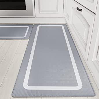 Kitsure Kitchen Mats, 2 PCS Waterproof & Non-Slip Kitchen Rugs, Anti-Fatigue Mats for Kitchen Floors, Offices & Laundries, Durable Resilient Kitchen Rug Set