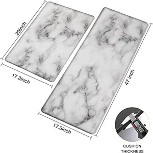 Marble Kitchen Mats for Floor (2 PCs) – Cushioned Anti Fatigue Kitchen Rug for Comfortable Standing – Waterproof, Easy Clean, Non-Slip, Thick Kitchen Mat Set for Home, Office, Sink, Laundry