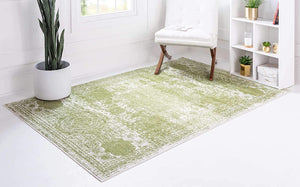 Bromley Collection Vintage Traditional Medallion Border Ivory Green Soft Area Rug
