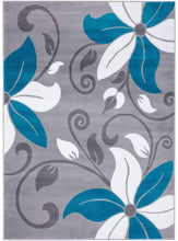 Victoria Collection Modern Turquoise Floral Soft Area Rug
