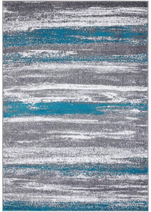 Modern Abstract Soft Ivory Grey Turquoise Area Rug