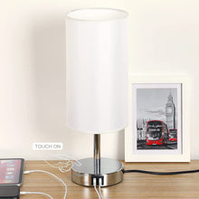 Bedside Lamp with USB port - Touch Wood 3 Way Dimmable Nightstand Lamp with Round Flaxen Fabric Shade