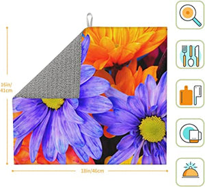Watercolor Style Sunflower Dish Drying Mat for Kitchen, Colorful Wildflower Microfiber Absorbent Dish Draining Mat, Heat Resistant Drying Pad for Counter 16 x 18 inch