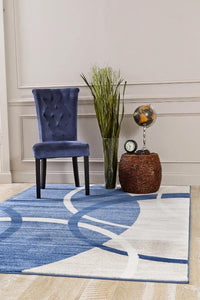 Modern Abstract Circles Blue Ivory Soft Area Rug