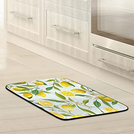 Kitchen Mat Lemon Tree Kitchen Floor Mat Cushioned Anti-Fatigue Kitchen Rug Lemon Flower Non-Slip Kitchen Rugs and Mats Comfort Mat for Kitchen, Floor Home, Office, Sink, Laundry