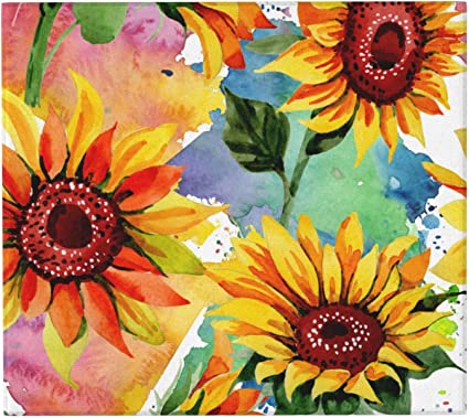 Watercolor Style Sunflower Dish Drying Mat for Kitchen, Colorful Wildflower Microfiber Absorbent Dish Draining Mat, Heat Resistant Drying Pad for Counter 16 x 18 inch