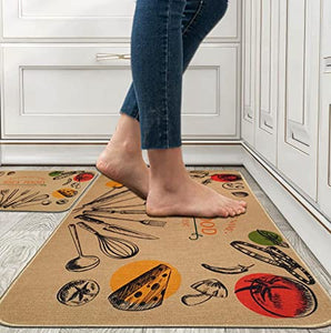 ZKZNsmart Kitchen Mats Set of 2 Non-Slip Washable Kitchen Floor Rugs with Rubber Backing Holiday Party-Profile Doormat for Home Kitchen