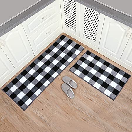Buffalo Plaid Kitchen Rugs Set Sweet Home Farmhouse Decor Kitchen Mat Black  and White Rug, Water Absorb Christmas Kitchen Rug Checkerboard Rug for  Kitchen,17x47+17 X23 