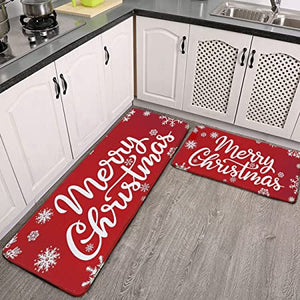 2 Piece Christmas Set Cushioned Anti Fatigue Rustic Red Snowflake Rug Non Slip Mats
