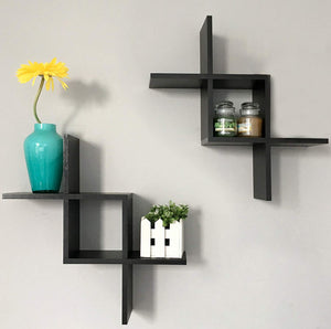 Criss Cross Intersecting Wall Mounted Floating Shelves 2-Pack