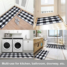Carvapet 2 Pieces Buffalo Plaid Check Rug Set Water Absorb Microfiber Non-Slip Kitchen Rug Bathroom Mat Checkered Doormat Carpet for Laundry 17"x48"+17"x24", Black and White