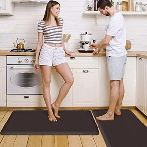 HappyTrends 2 PCS Kitchen Mat Cushioned Anti-Fatigue Floor Mat, Heavy Duty Ergonomic Comfort Foam Standing Mat, Waterproof Non-Slip Kitchen Rugs for Home, Office, Laundry,Black