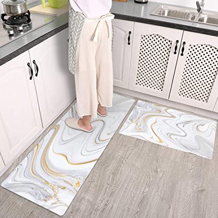 Waterproof Cushioned Kitchen Rugs Set PVC Leather Runner Rug Non-Slip Anti Fatigue Standing Mat Comfort Floor Mat for Kitchen Laundry