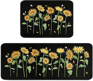 Black Kitchen Rugs and Mats Sets of 2, Funny Kitchen Decoration Rubber Backing Non-Slip Absorbent Mats for Sink Waterproof Runner Rug for Laundry Room 17.7x24+17.7x48inch