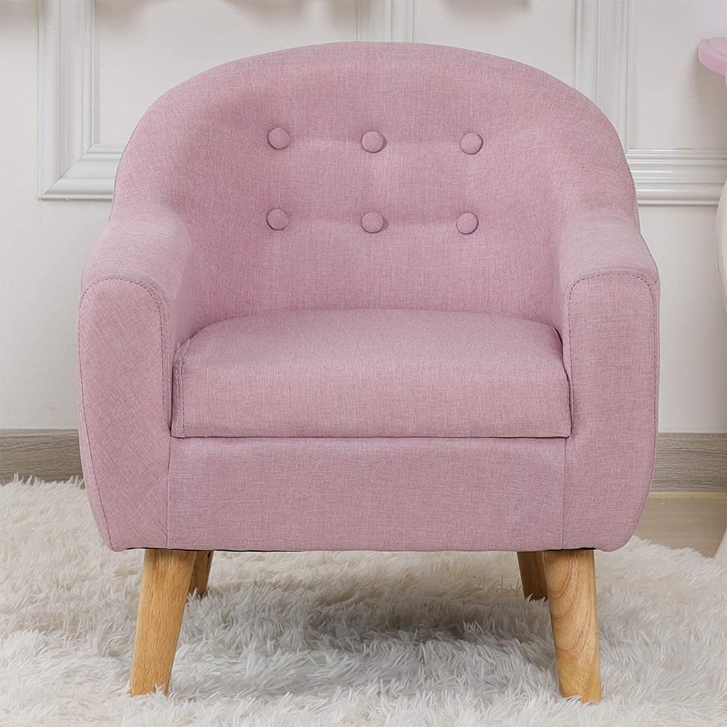 Sofa Chair, Linen Fabric Upholstered Toddler Armchair, Small Children Couch with Wooden Legs for Kids Gift (Pink)