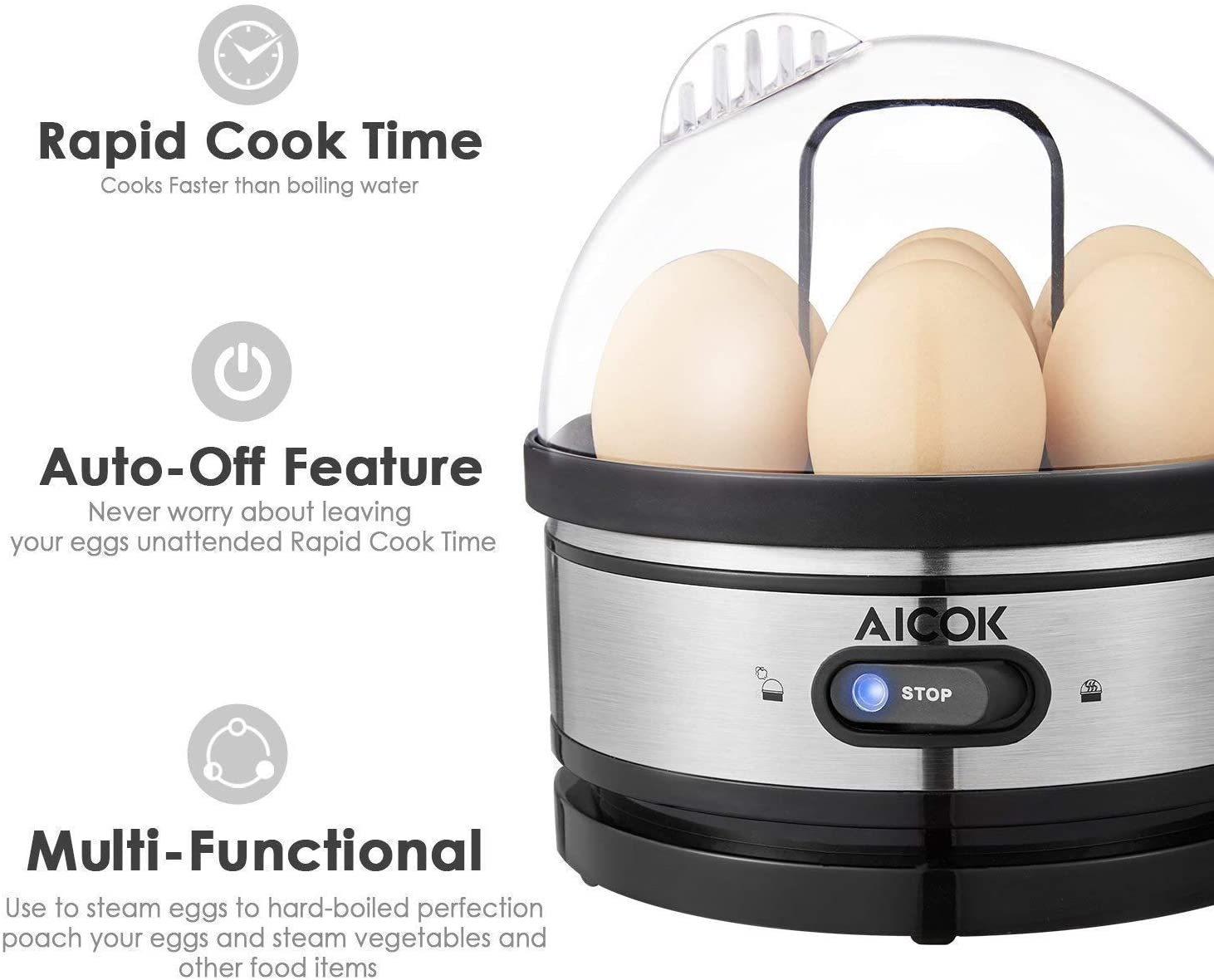 USA Electric Egg Cooker Boiler 7 Egg Steamer Non Stick Hard Boiled Auto-Off