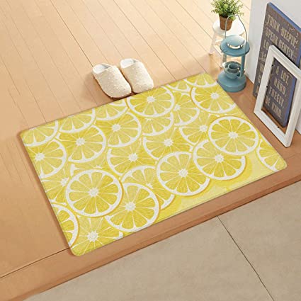 Jolunifun Lemon Antifatigue Kitchen Bath Door Mat Cushioned Runner Rug, Washable Welcome Floor Sink Mat, Summer Yellow Fruit Lemons Waterproof & Non-Slip Comfort Standing Doormat for Kitchen, 24