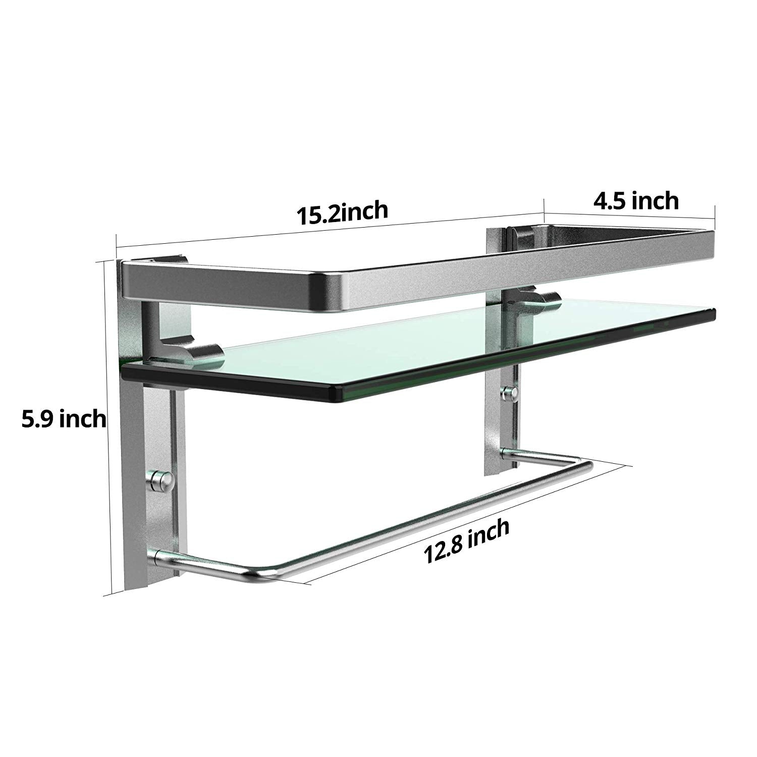 Heavy Duty Wall Mounted Shelves Aluminum Tempered Glass Storage 1