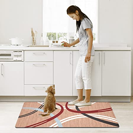 Artmaison Canada 18 in. x 42 in. Non Slip Designer Kitchen Art Mat Long Vinyl Rug Decorative Floor Mat Runner Rug, Cream/ Blue/ Multi