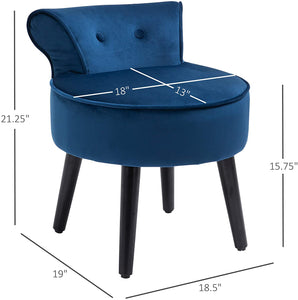 Modern Small Leisure Chair Upholstered Footstool Ottoman, Button Tufted Armless Club Chair Wingback Chair with Low Back, Velvet Style Fabric and Stable Fir Legs, Blue