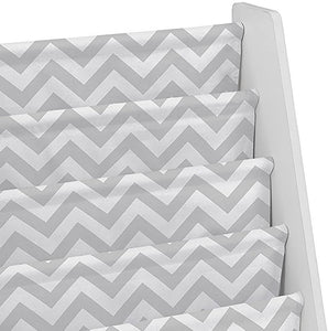 Wooden Sling Bookcase, Sturdy Canvas Fabric, Chevron Pattern- Gray & White