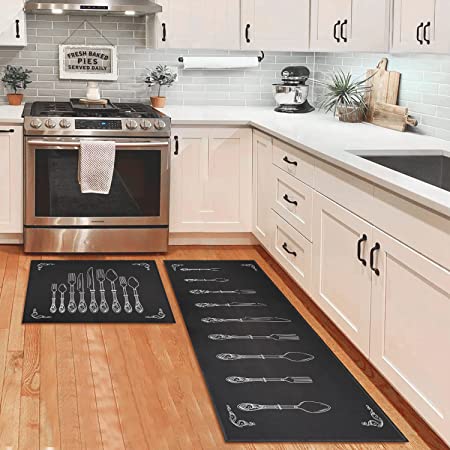 Non Skid Washable Absorbent Microfiber Kitchen Mats for Floor Anti Fatigue Kitchen Mat Set of 2 Chef Kitchen Decor Stain Resistant 17