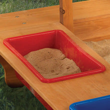 Outdoor Covered Wooden Sandbox with Bins and Striped Canvas Canopy, Navy & White