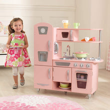 Vintage Wooden Play Kitchen with Pretend Ice Maker and Play Phone, Pink,