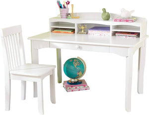 Wooden Children's Desk with Hutch, Chair and Storage, White , Ages 5-10