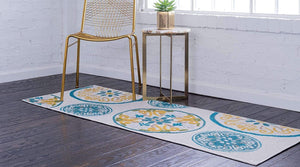 Carved Floral Transitional Indoor/ Outdoor Flat Weave Ivory/Teal Area rug