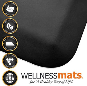 WellnessMats Original Collection Anti-Fatigue Floor Mat, Black, 72 in. x 24 in. x ¾ in. Polyurethane – Ergonomic Support Pad for Home, Kitchen, Garage, Office Standing Desk – Water Resistant,